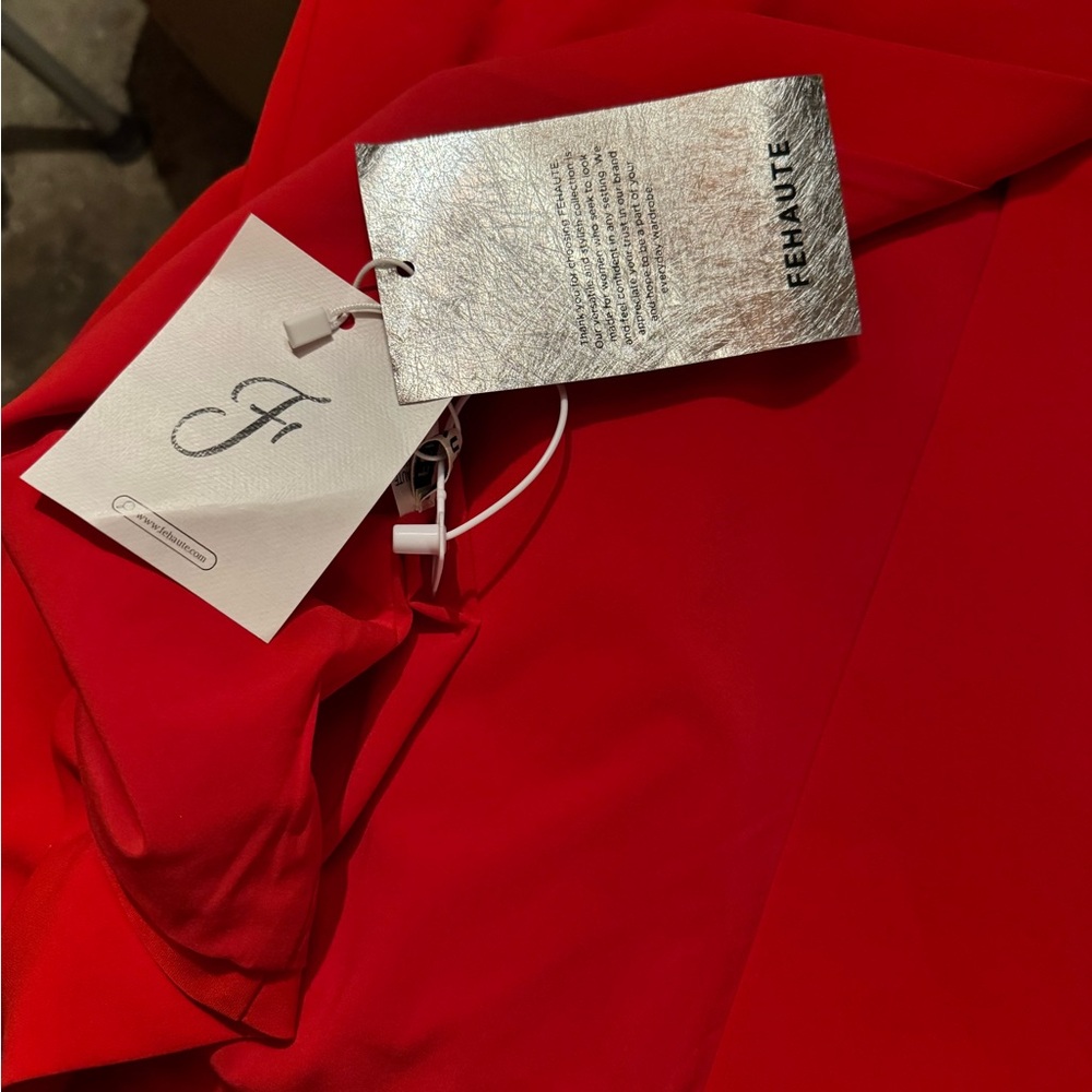 FEHAUTE Red Applique Boat Neck Short Sleeve Backless Sheath Maxi Dress.  Size 14 - Picture 9 of 11